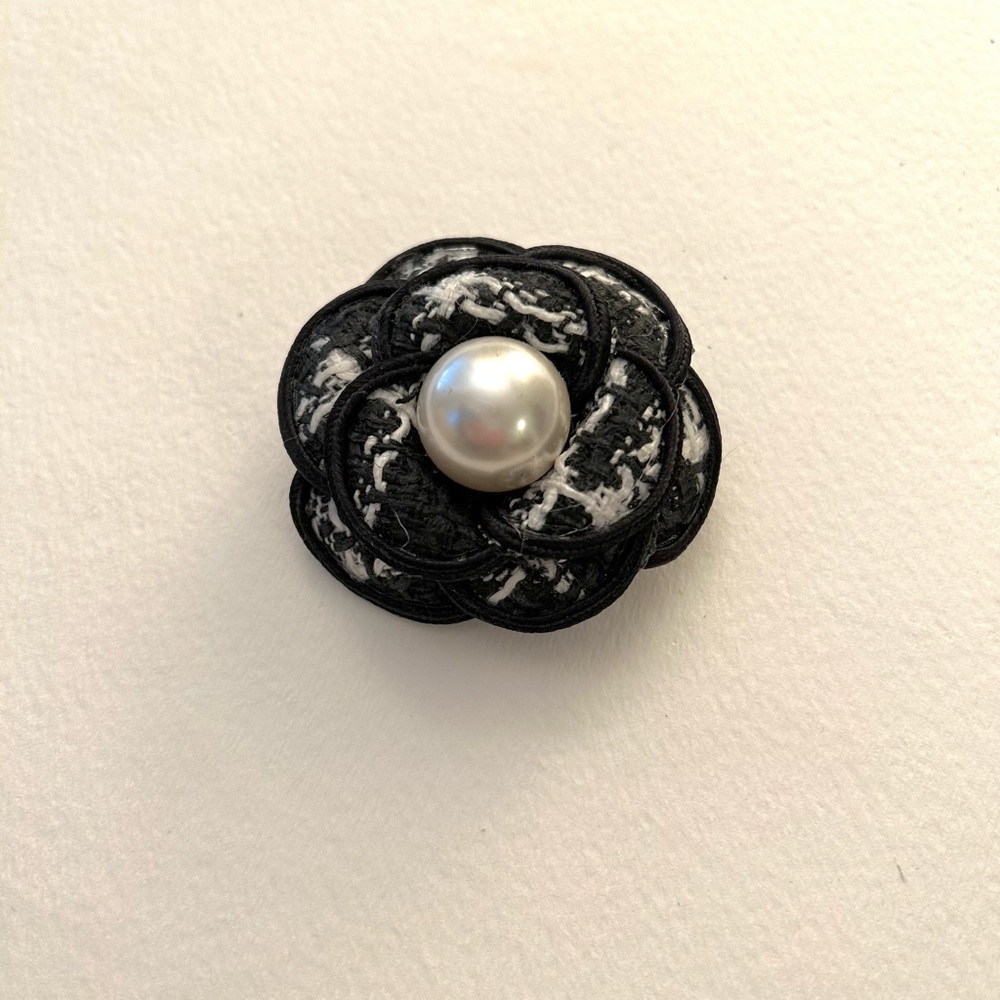Camellia Flower white/black Brooch